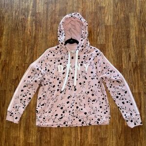 DKNY Sport Floral Hoodie Pink Black Logo Pullover Sweatshirt Size Small